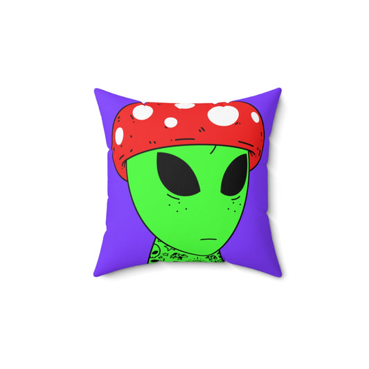 Red Mushroom Head Green Alien Freckles Space Cartoon Tattoos UFO Cows Milk saucer Visitor Spun Polyester Square Pillow