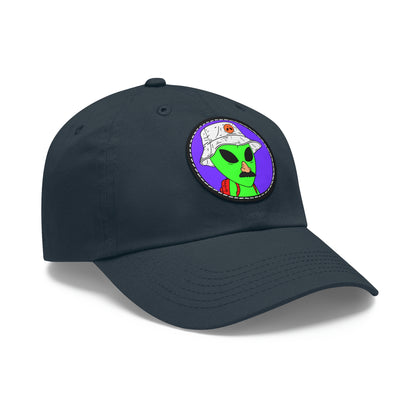 Visitor Green Alien Space Traveler Dad Hat with Leather Patch (Round)