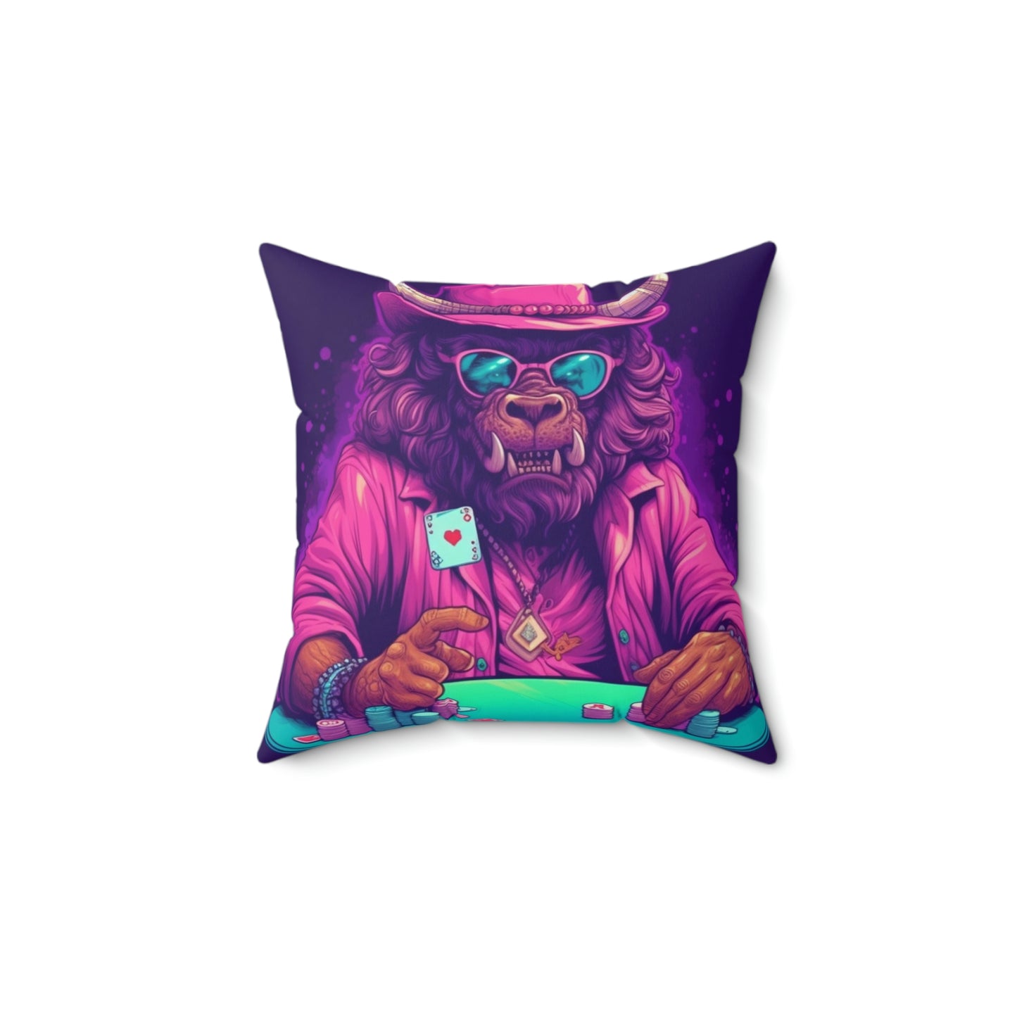 American Bison Poker Card Champion Graphic Spun Polyester Square Pillow