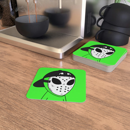 White Hockey Mask Green Alien Visitor Hockey Coasters (50, 100 pcs)