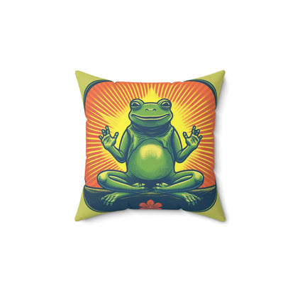 Yoga Frog Namaste Amphibian Relax Graphic Spun Polyester Square Pillow