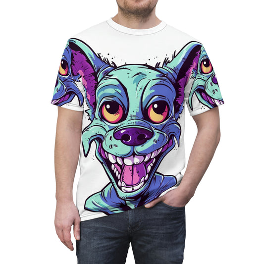 Alien Canine Dog Vintage Animation Design Unisex Cut & Sew Tee (AOP)