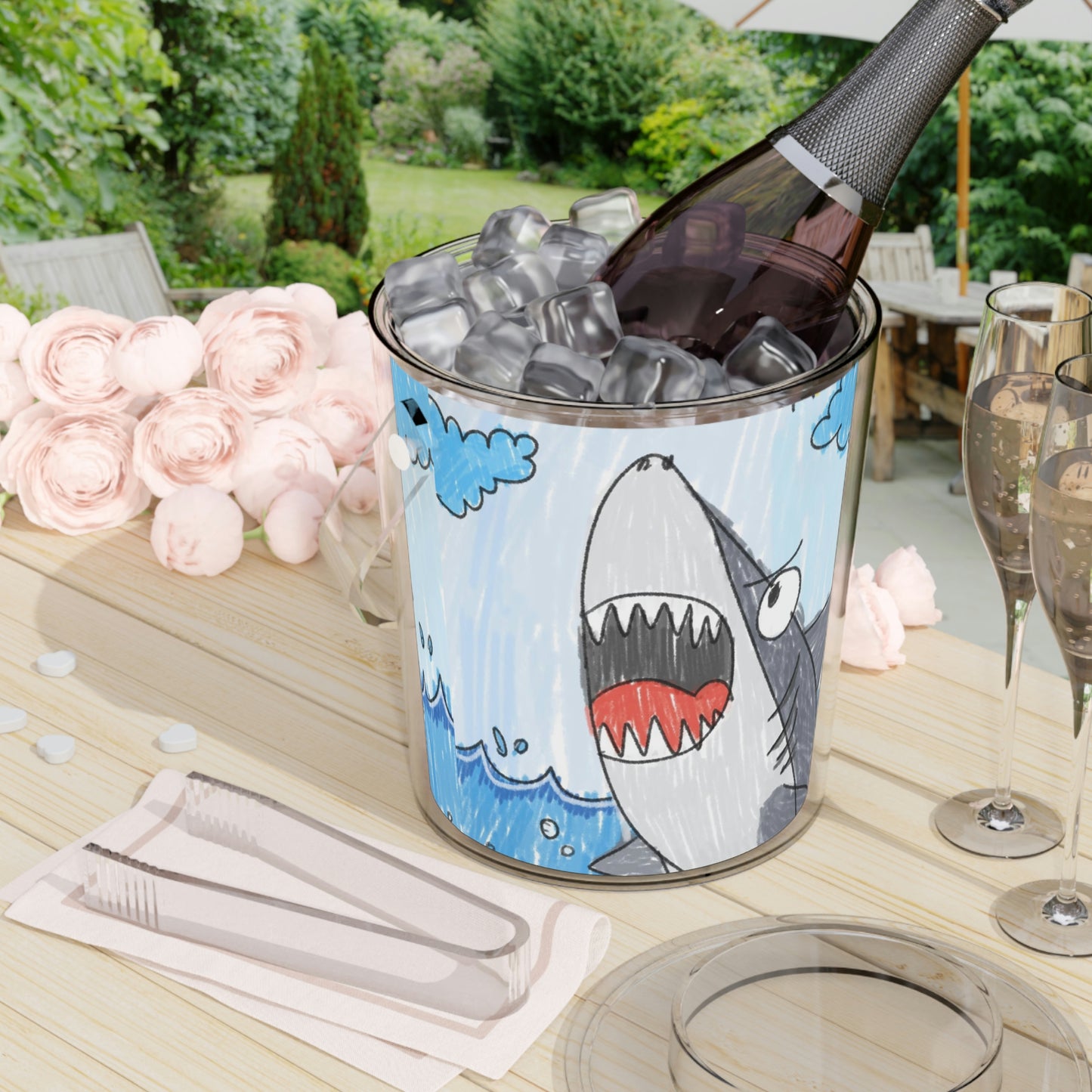 Shark Jaw Teeth Attack Ocean Sea Creature Ice Bucket with Tongs