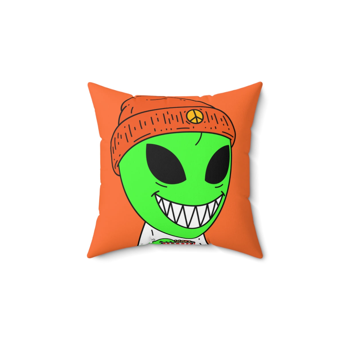 Almohada cuadrada de poliéster hilado con sombrero de paz para visitantes, palomitas de maíz, color verde, Big Smile