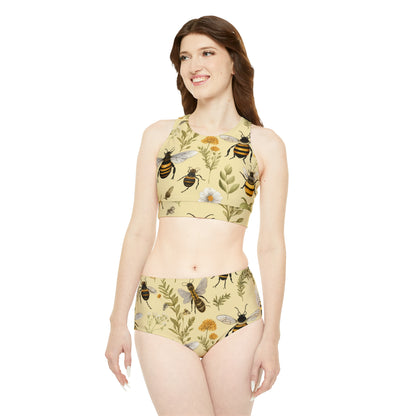 Whimsical Bees & Honeycombs Nature-Friendly Pattern Design Sporty Bikini Set (AOP)