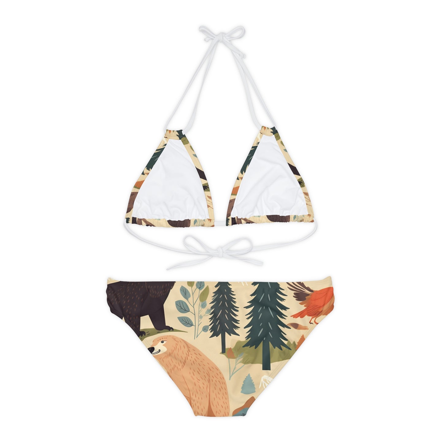 U.S. Wilderness Inspired: Grizzly Bears, Animals Pattern Strappy Bikini Set (AOP)