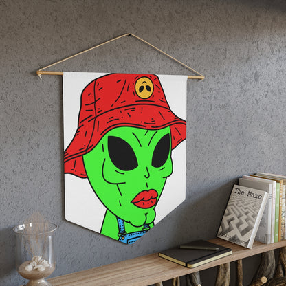 Old Green Alien Strong Chin Red Visi Hat Farmer Trouser Visitor Pennant