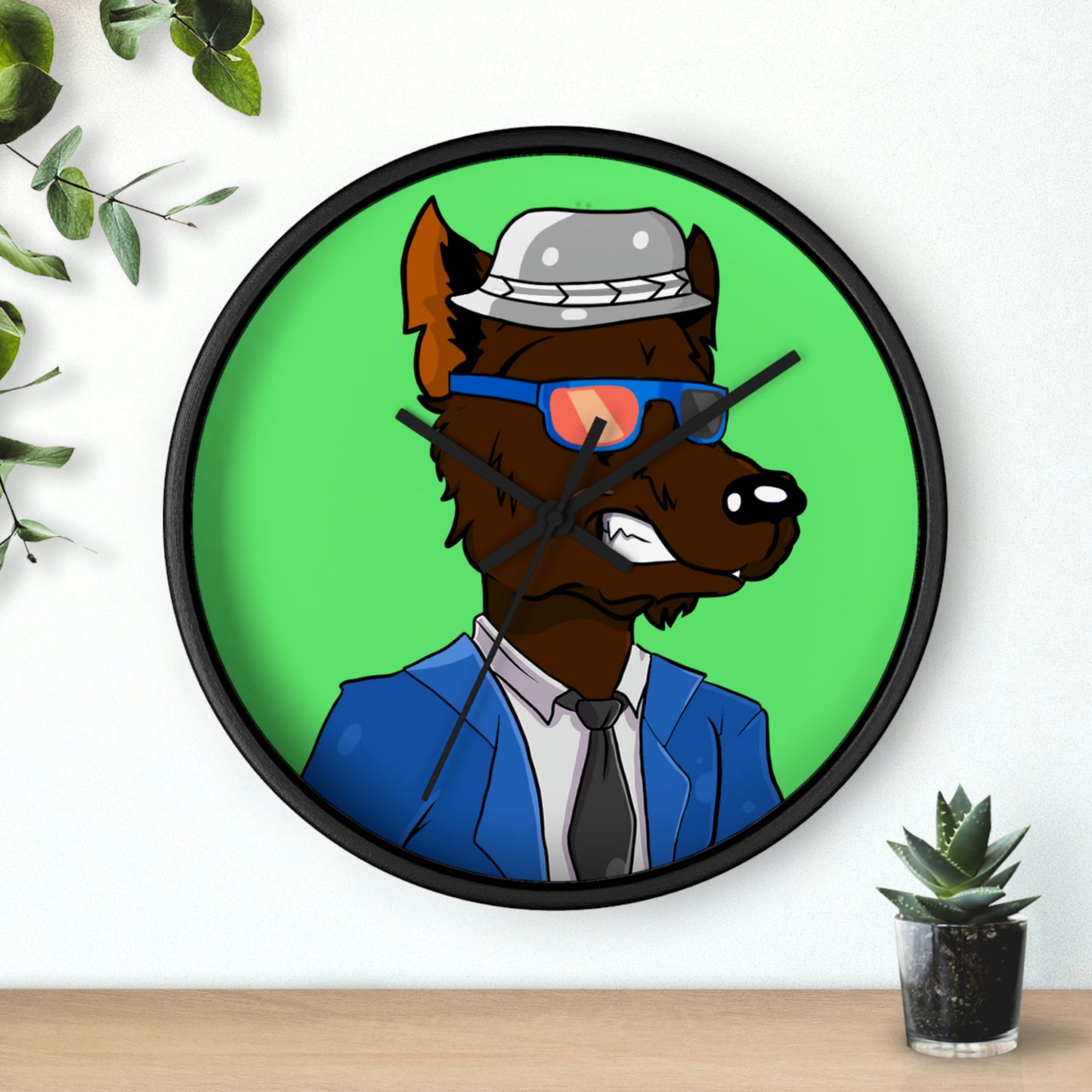 Brown Wolf Fur Blue Suit Business Tie Werewolf Wall clock