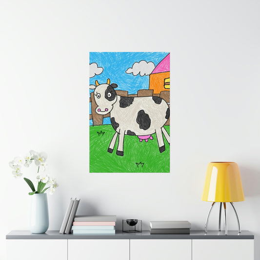 Cow Moo Farm Barn Animal Character プレミアム マット縦型ポスター
