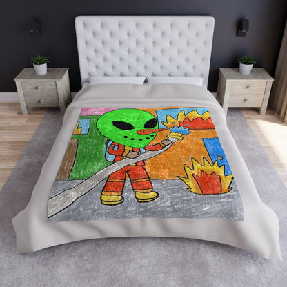 Fire Fighter Alien Veggie Visi Vegetable Visitor Crushed Velvet Blanket