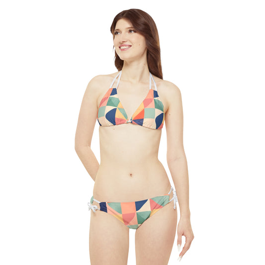 Geometric Shapes Design - Minimalist Pastel Decor - Strappy Bikini Set (AOP)