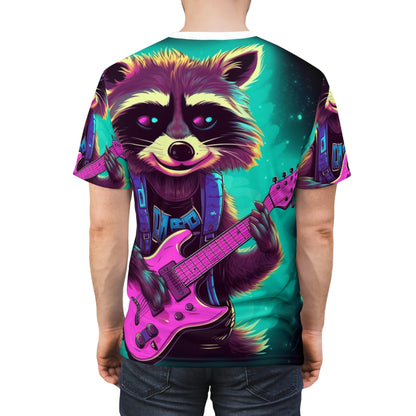 Raccoon Guitar Music Player Furry Animal Rock Star Unisex Cut & Sew Tee (AOP)