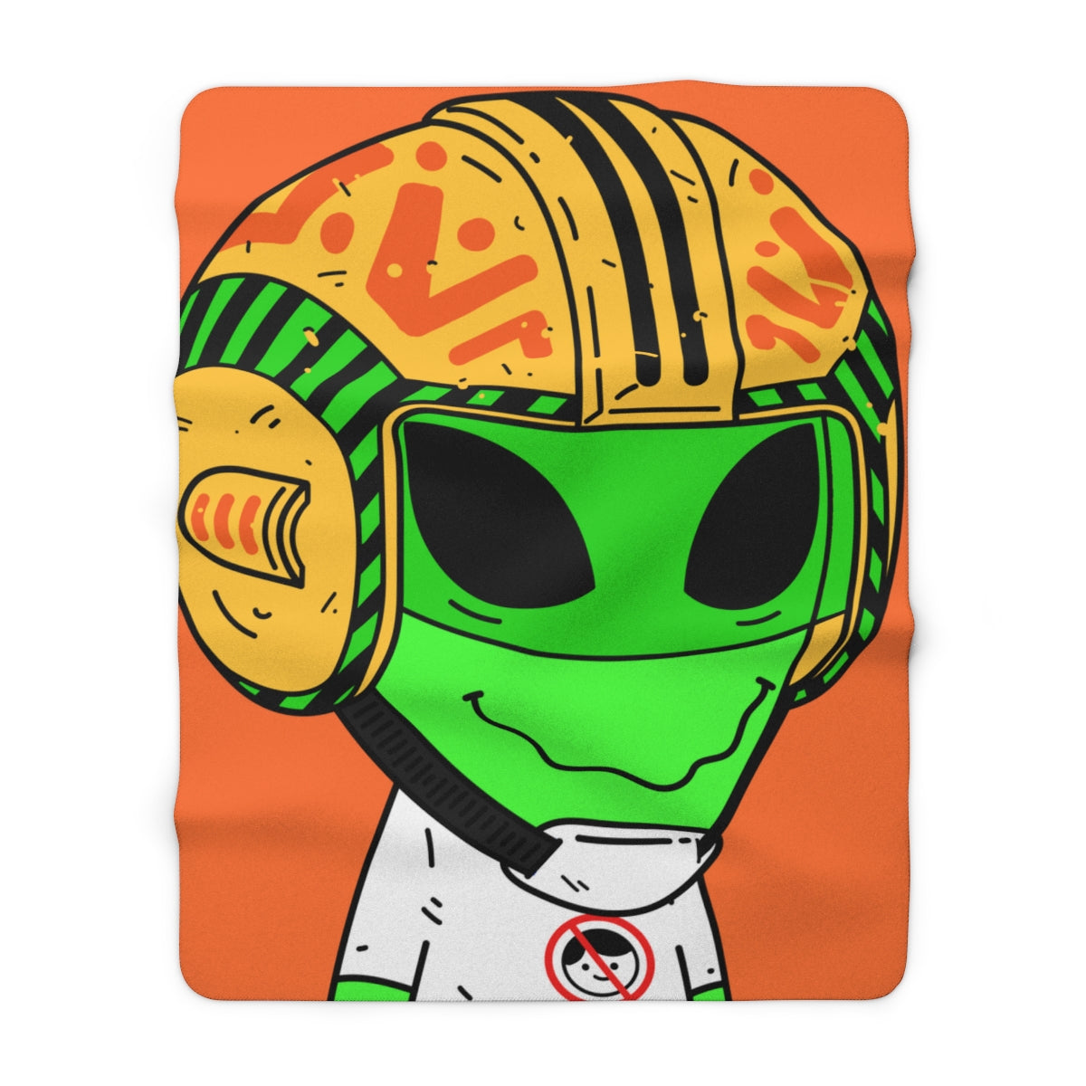 Yellow Space Ship UFO Flying Saucer Helmet Green Smiley Anti Human Visi Sherpa Fleece Blanket