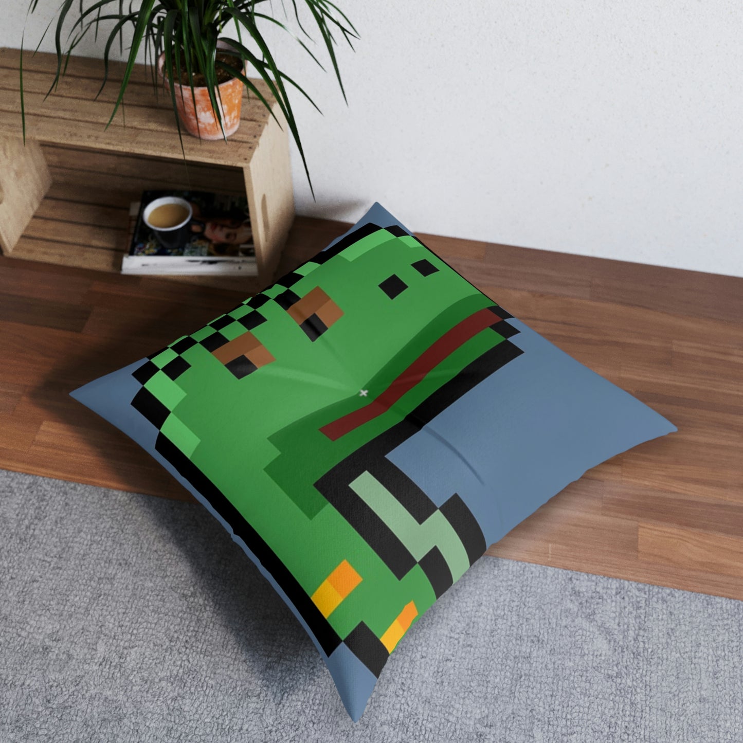 Dinosaur Dino Pixel Tufted Floor Pillow, Square