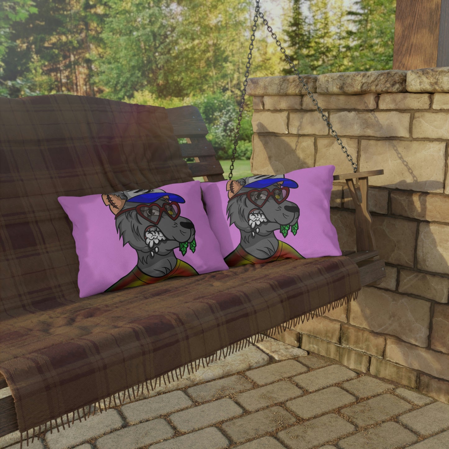 Valentine Heart Wolf Werewolve Tiedye Outdoor Pillows