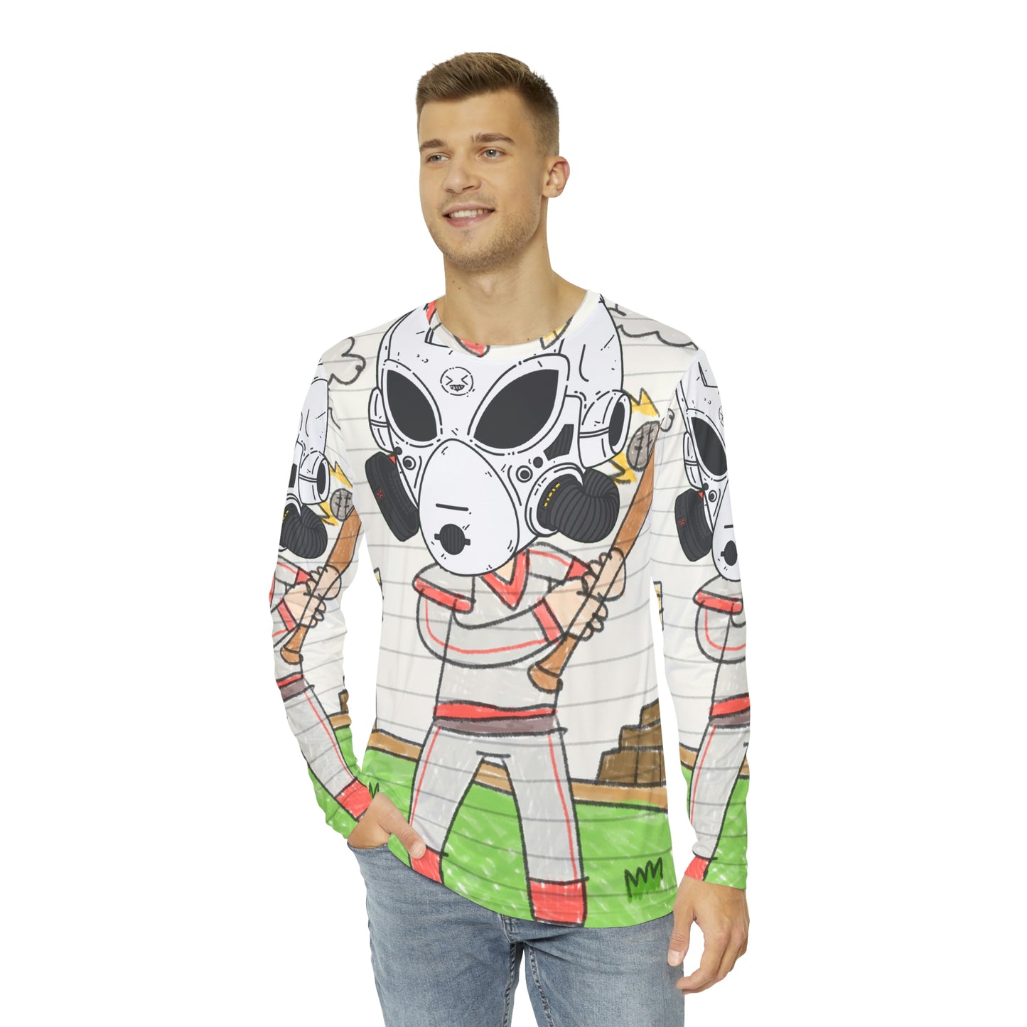 Baseball Robot Space Alien LOL Visitor Ball Game Sport Men's Long Sleeve AOP Shirt