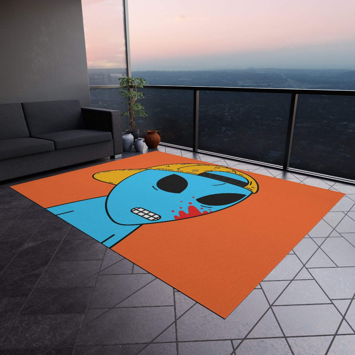 Blue Blood Visitor Alien Cartoon Outdoor Rug