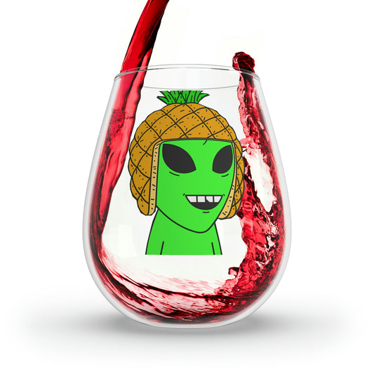 Pineapple Head Visitor Green Alien Chipped Tooth Stemless Wine Glass, 11.75oz