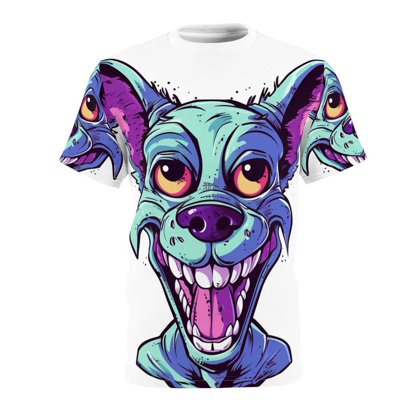 Alien Canine Dog Vintage Animation Design Unisex Cut & Sew Tee (AOP)