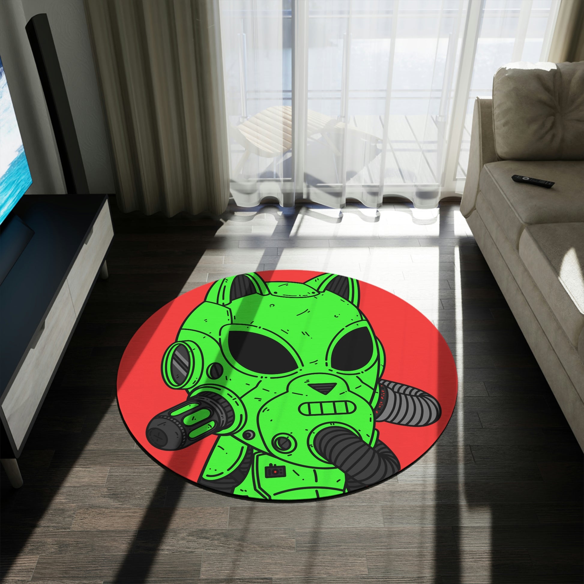 Cat Ears Armored Green Future Alien Cyborg Machine Visitor Round Rug - Visitor751
