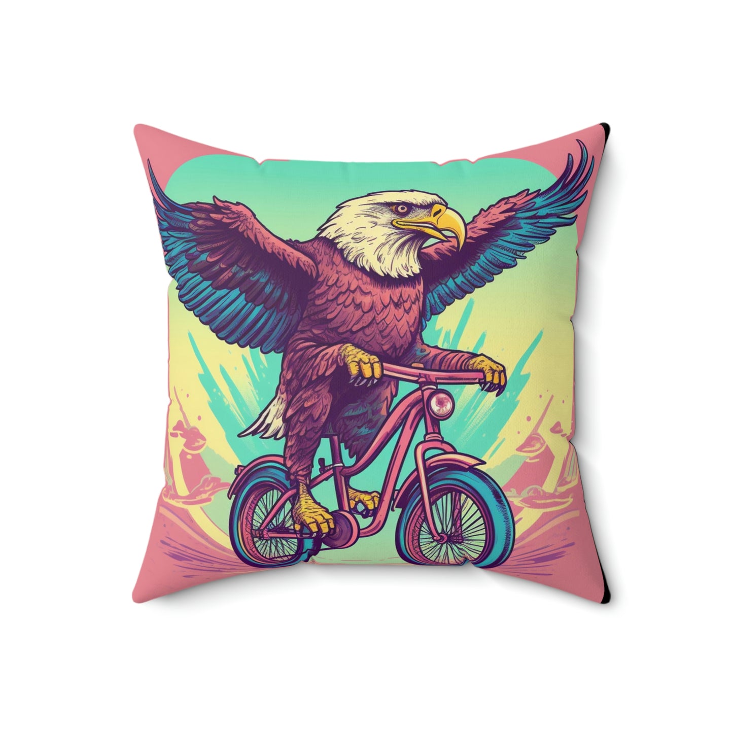 Bicycle Bike American Eagle Biker Graphic Spun Polyester Square Pillow