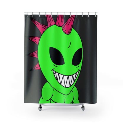 Spiked Pink Hair Muscle Big Smile Green Alien Visitor Shower Curtains