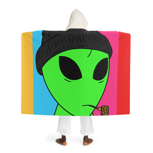 Pipe Smoking Green Visitor Black Hat Alien Hooded Sherpa Fleece Blanket