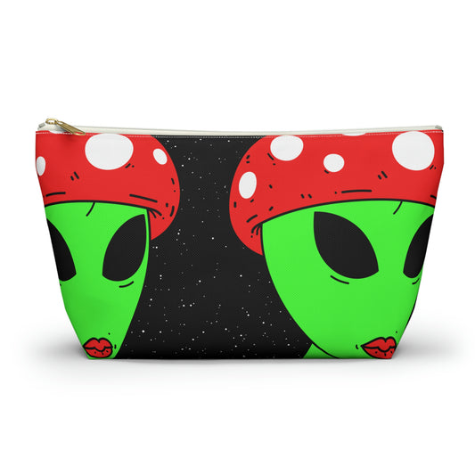 Mushroom Head Green Alien Visitor w/ Red Lips Accessory Pouch w T-bottom