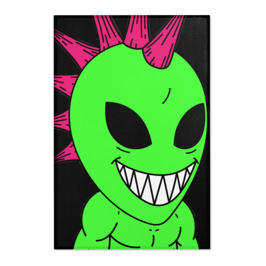 Spiked Pink Hair Muscle Big Smile Green Alien Visitor Area Rugs - Visitor751