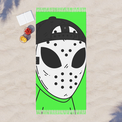 White Hockey Mask Green Alien Visitor Puck Boho Beach Cloth