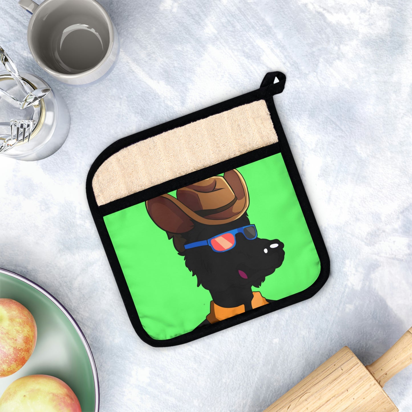 Cowgirl Wolf Cyborg Wolve Pot Holder con bolsillo