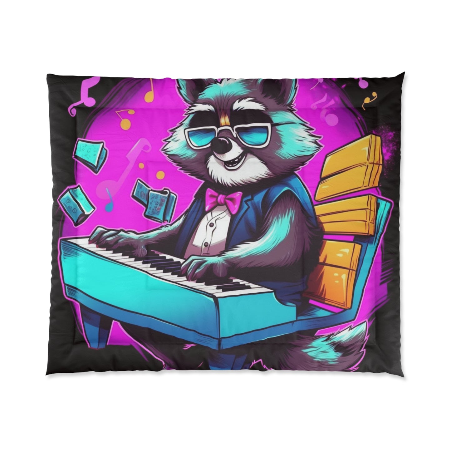 Piano Raccoon Furry Animal Keyboard Artist Musician Graphic Comforter