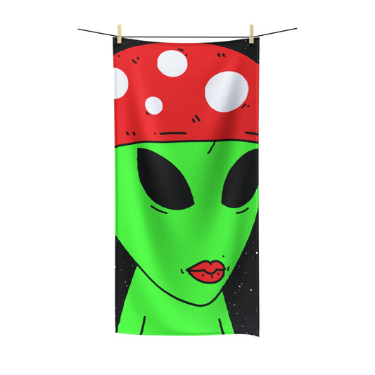 Mushroom Head Green Alien Visitor w/ Red Lips Polycotton Towel - Visitor751