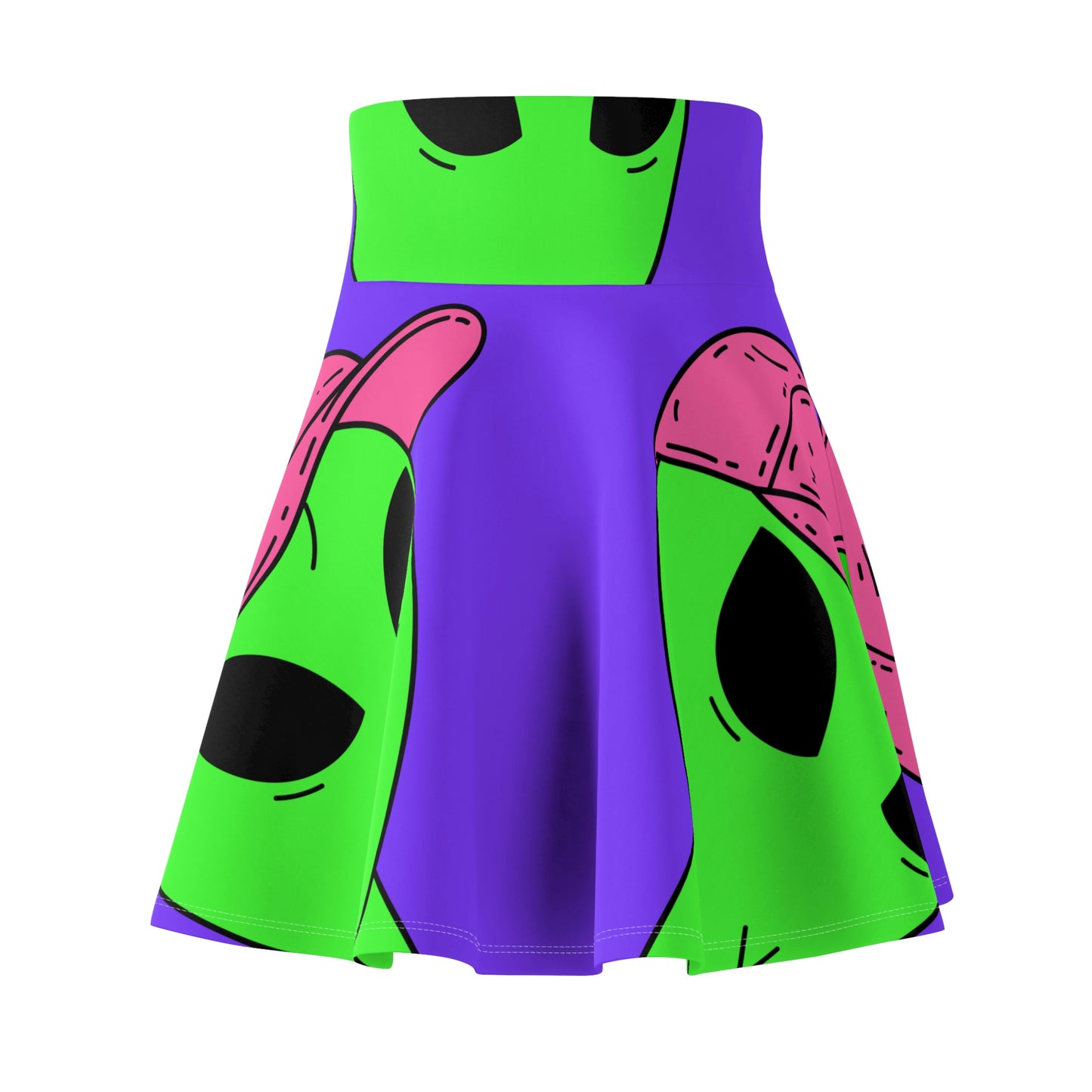 Green Alien V Face Pink Visi hat Visitor Women's Skater Skirt