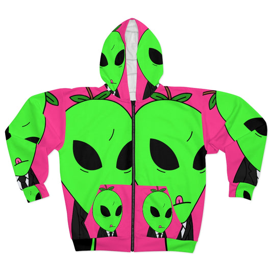 Apple Green Alien Teacher Professor AOP Unisex Zip Hoodie