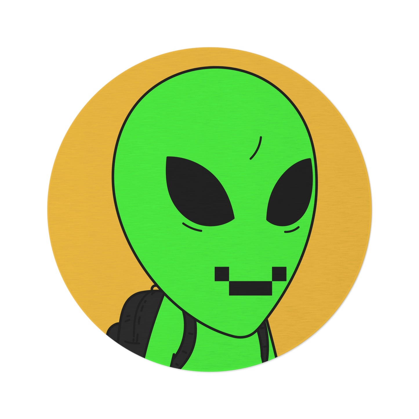 Green Alien Visitor Digital Face Black Backpack Round Rug - Visitor751