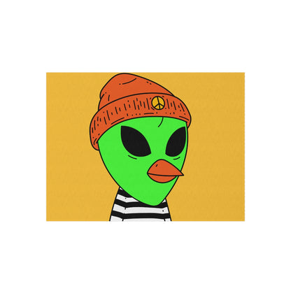 Burb Beak Verde Alien Naranja Sombrero de la paz Camisa a rayas blancas y negras Alfombra para exteriores