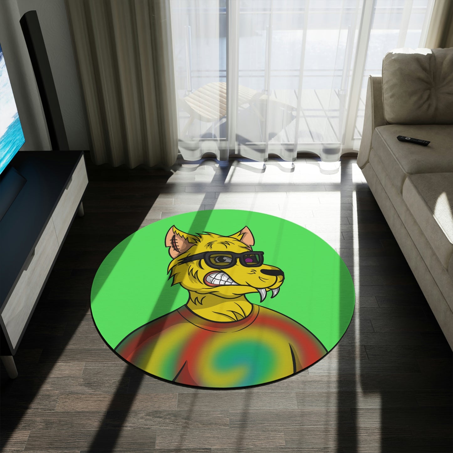 Wolve Cyborg Tie Dye Wolf Shirt Yellow Fur Cool Sun Glasses Round Rug