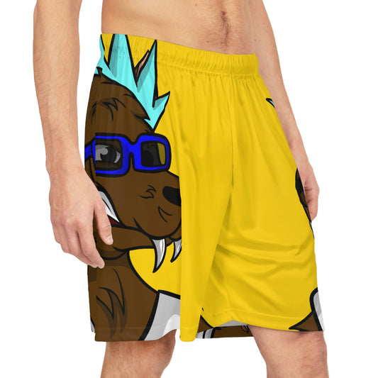 Spiky Blue Hair Cartoon Werewolve Wolf Basketball Shorts