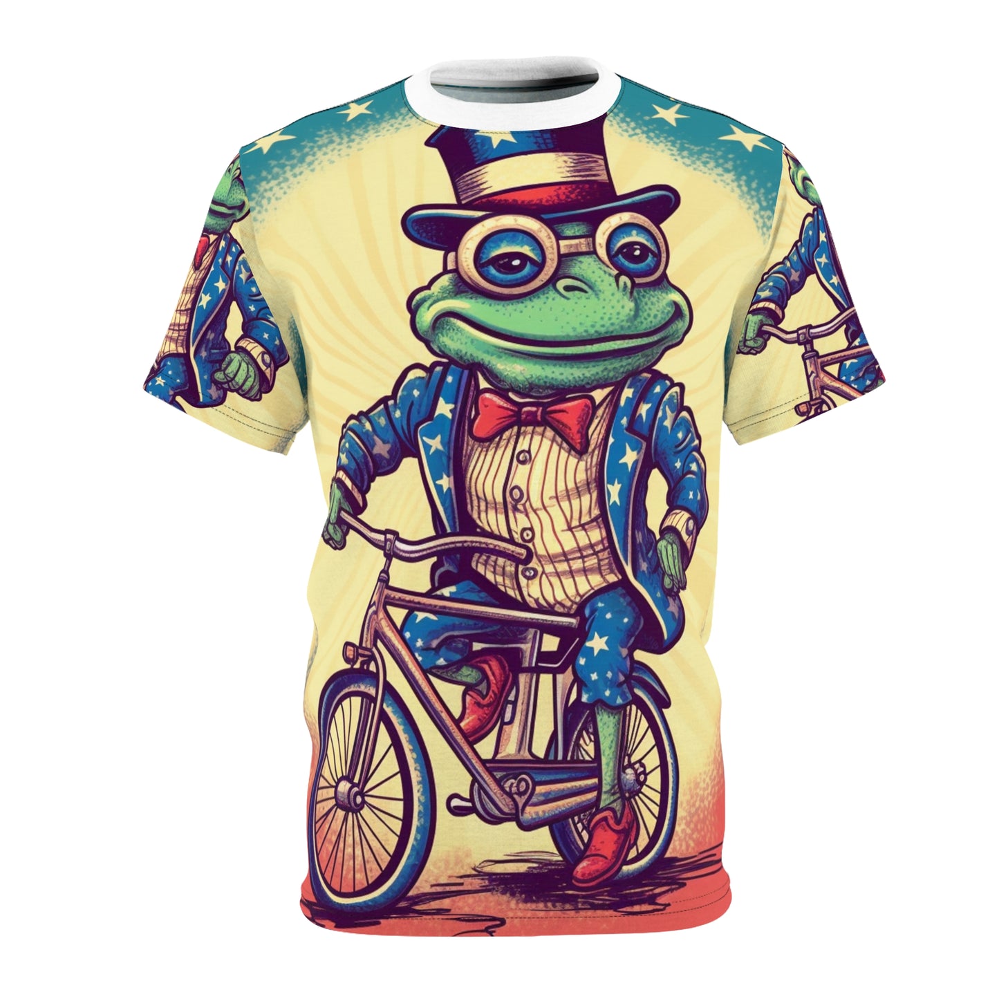 USA Frog Patriotic Indepencence Day 4th of July Bike Rider Unisex Cut & Sew Tee (AOP)