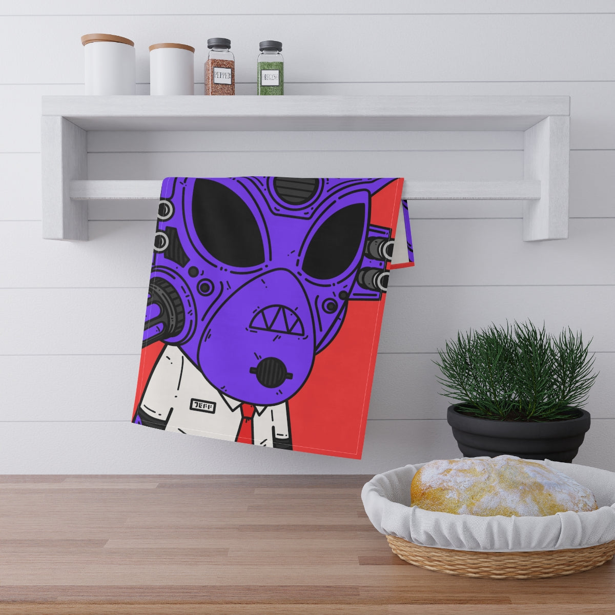 Jeff Camisa Corbata Blindado Púrpura Futuro Alien Cyborg Máquina Visitante Toalla de Cocina 