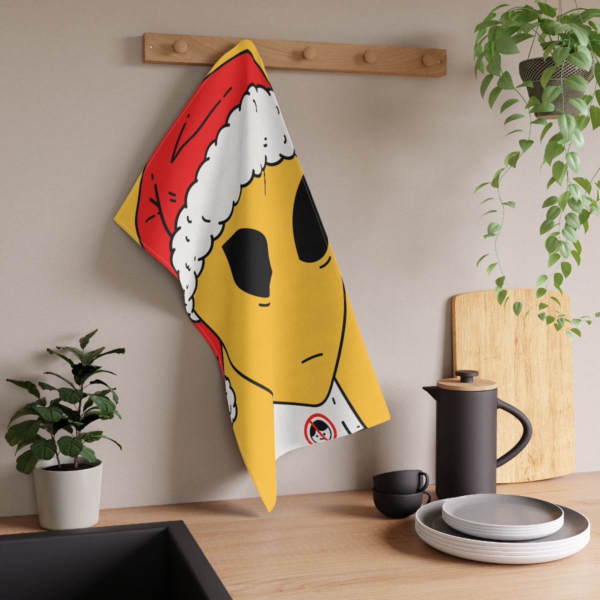 Alien Christmas Santa Space Character Holiday Winter Season Kitchen Towel