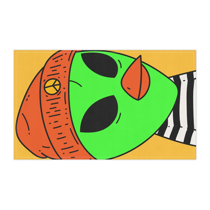 Burb Beak Green Alien Orange Peace Hat Black White Striped Shirt Kitchen Towel