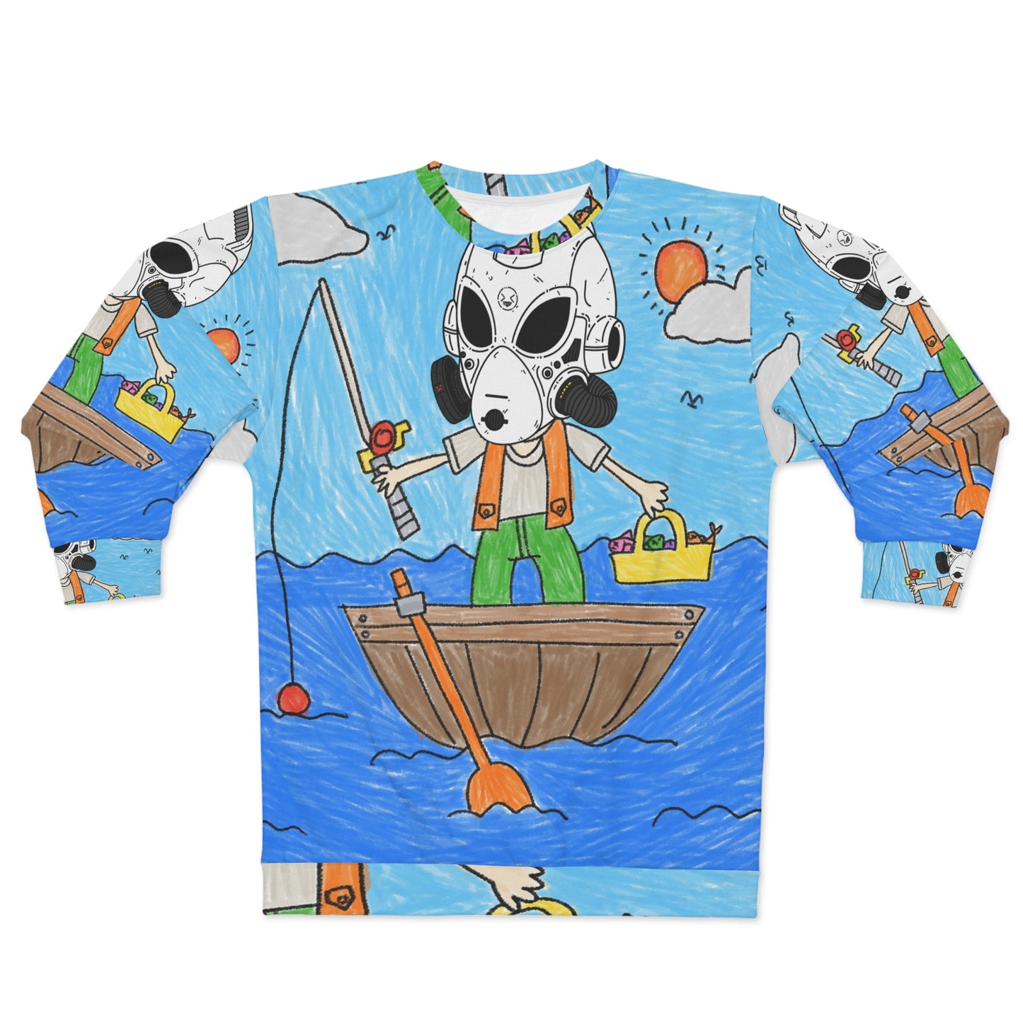 Fisher Fishing Fish Boat Bot Alien LOL Visitante AOP Sudadera unisex 