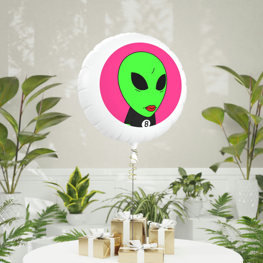 8 Ball Green Alien Lipstick Visitor Pool Player Game Mylar Helium Balloon