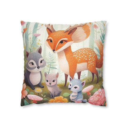 Cute Woodland Creatures Whimsical Animal Art Spun Polyester Square Pillow Case