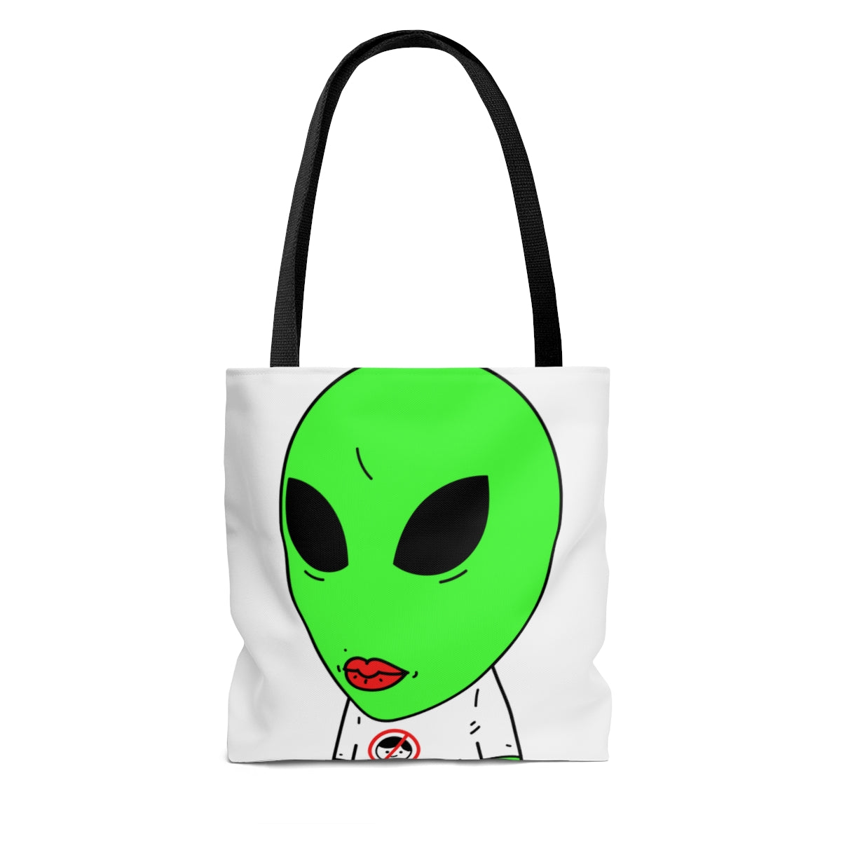 Camiseta verde alienígena antihumana Visitante Lápiz labial rojo AOP Bolsa de tela 