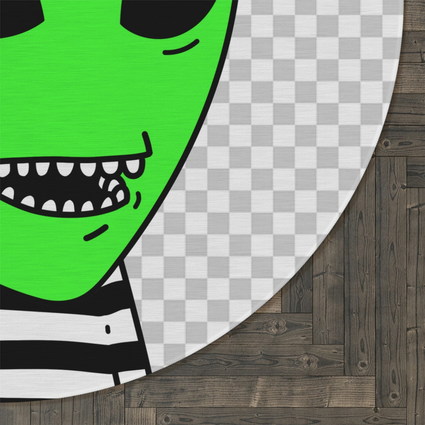 Green Alien Sharp Teeth Mouth Striped Black White Shirt Visitor Round Rug - Visitor751