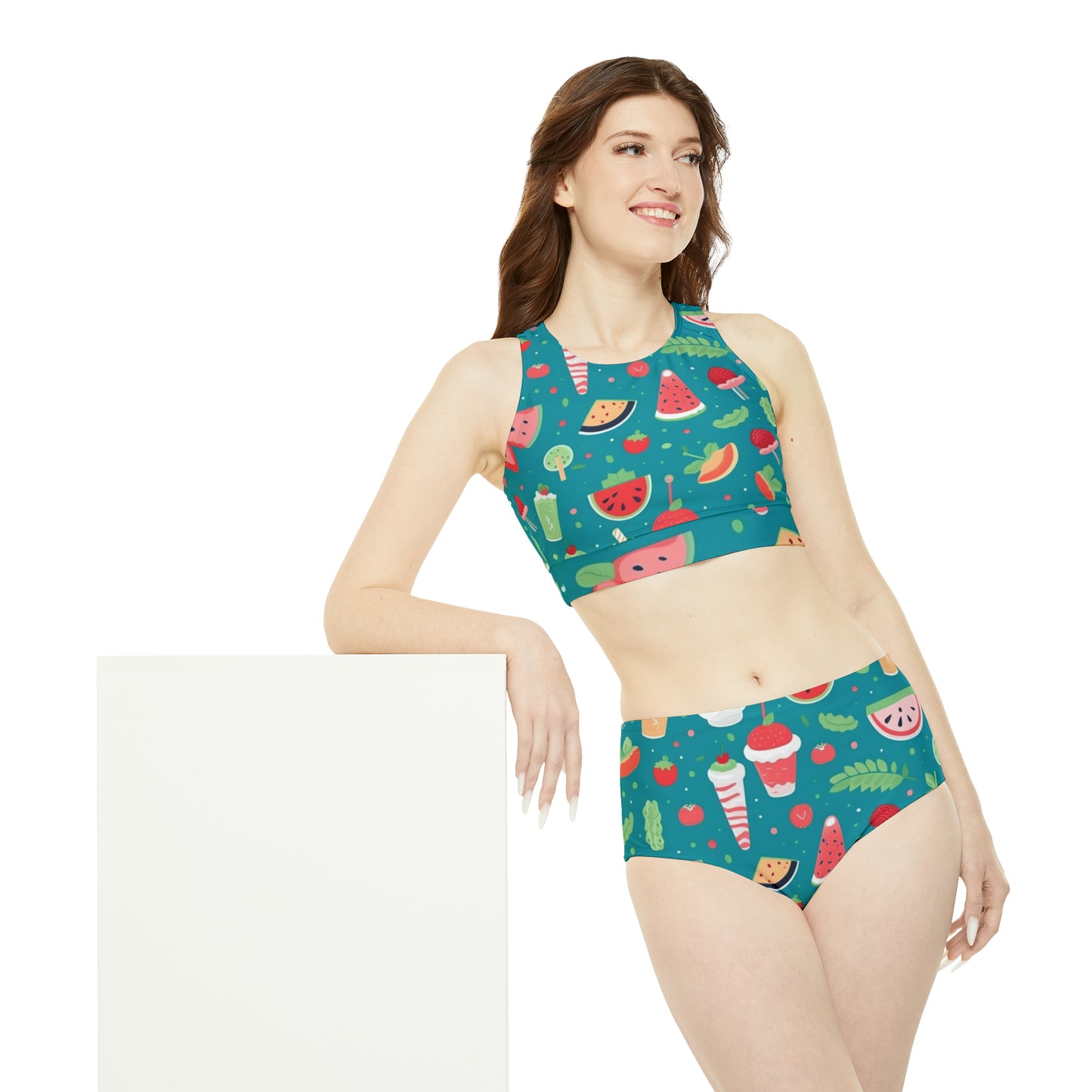 Quirky Summer Food Watermelon Ice Cream Cocktail Pattern Sporty Bikini Set (AOP)