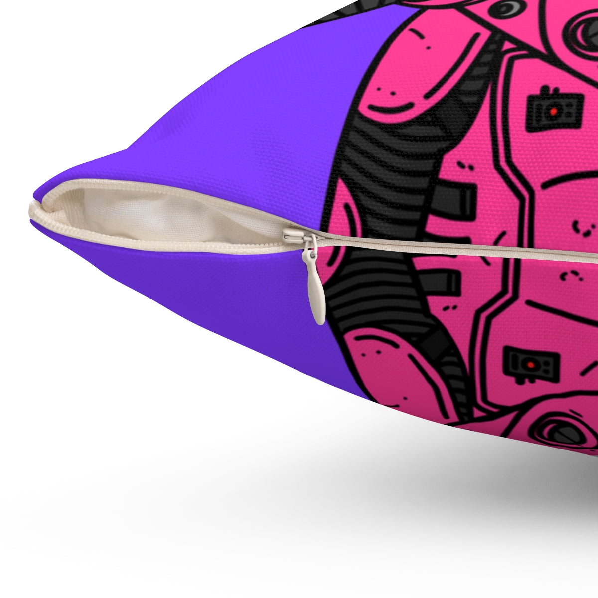 Armored Pink Future Alien Cyborg Machine Visitor Spun Polyester Square Pillow